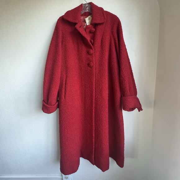 Red Wool Bouclé Coat Vintage Bedell Portland Oregon Kennie Kurl Textured Large - Picture 2 of 12